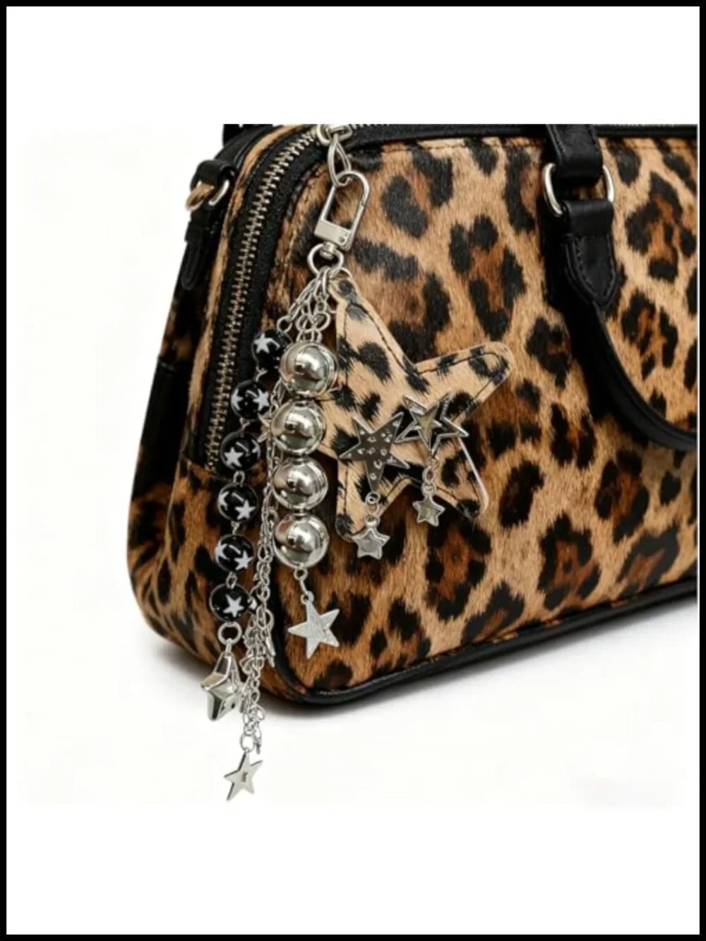 Leopard Print Keychain Charm Bag Accessory Y2K Star Pendant